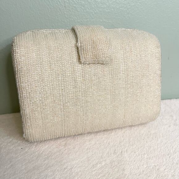 Vintage Cream Beaded Clasp Clutch Shoulder Bag - Picture 10 of 11